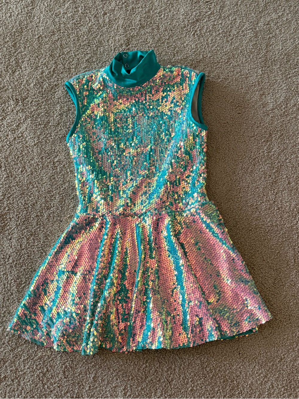 Weissman Girls’ Teal Iridescent Sequin Dance Costume Dress Size MC
